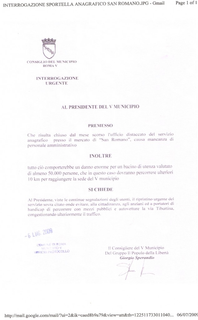 interrogazione Giorgio Sperandio