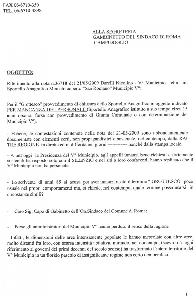 lettera alla segreteria del sindaco1