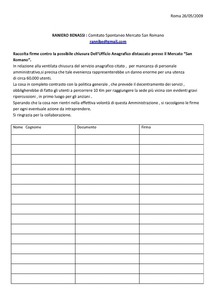 modello raccolta firme
