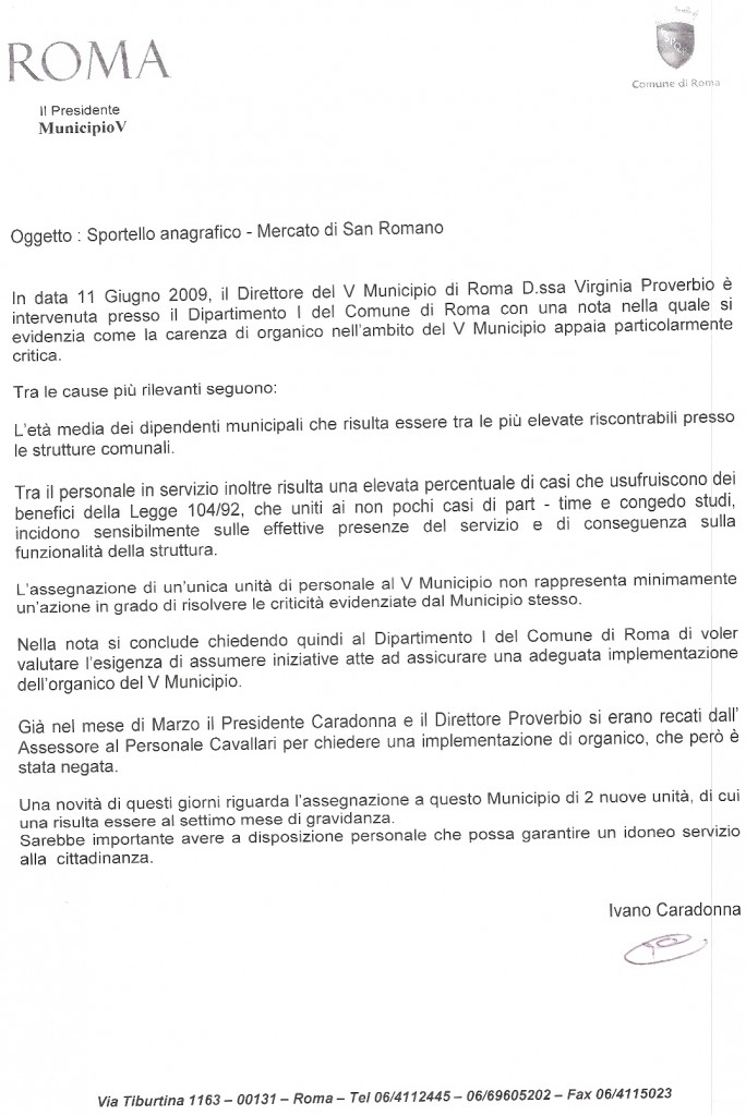 risposta della direttrice del V municipio